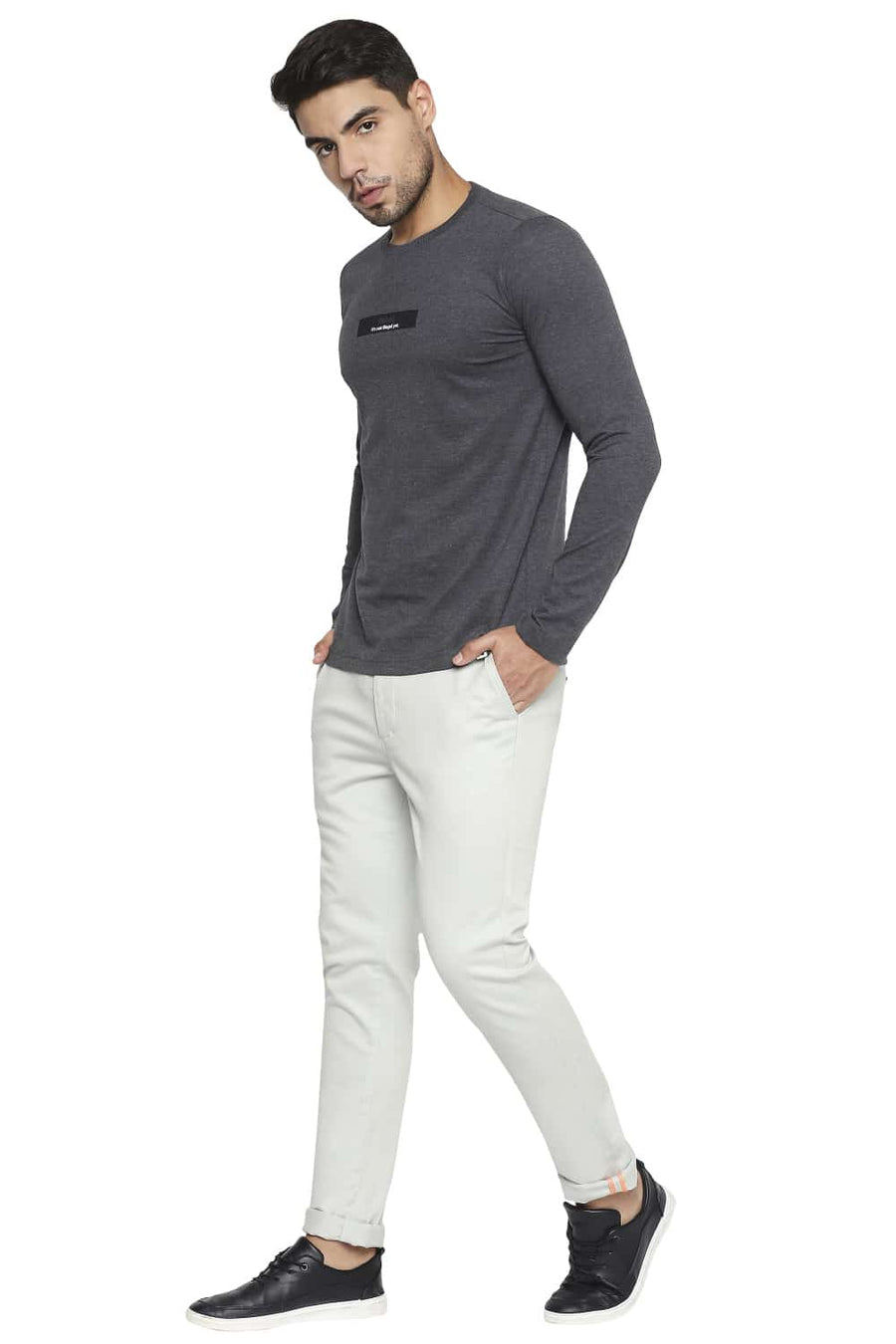 BASICS TAPERED FIT SKY GREY STRETCH TROUSER