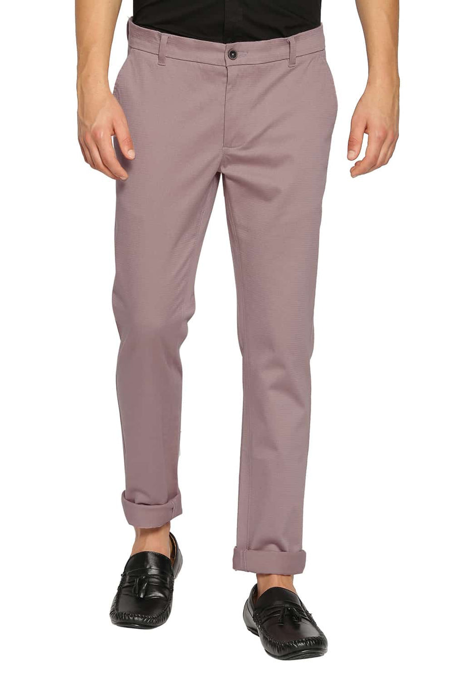 BASICS TAPERED FIT FAWN PINK STRETCH TROUSERS