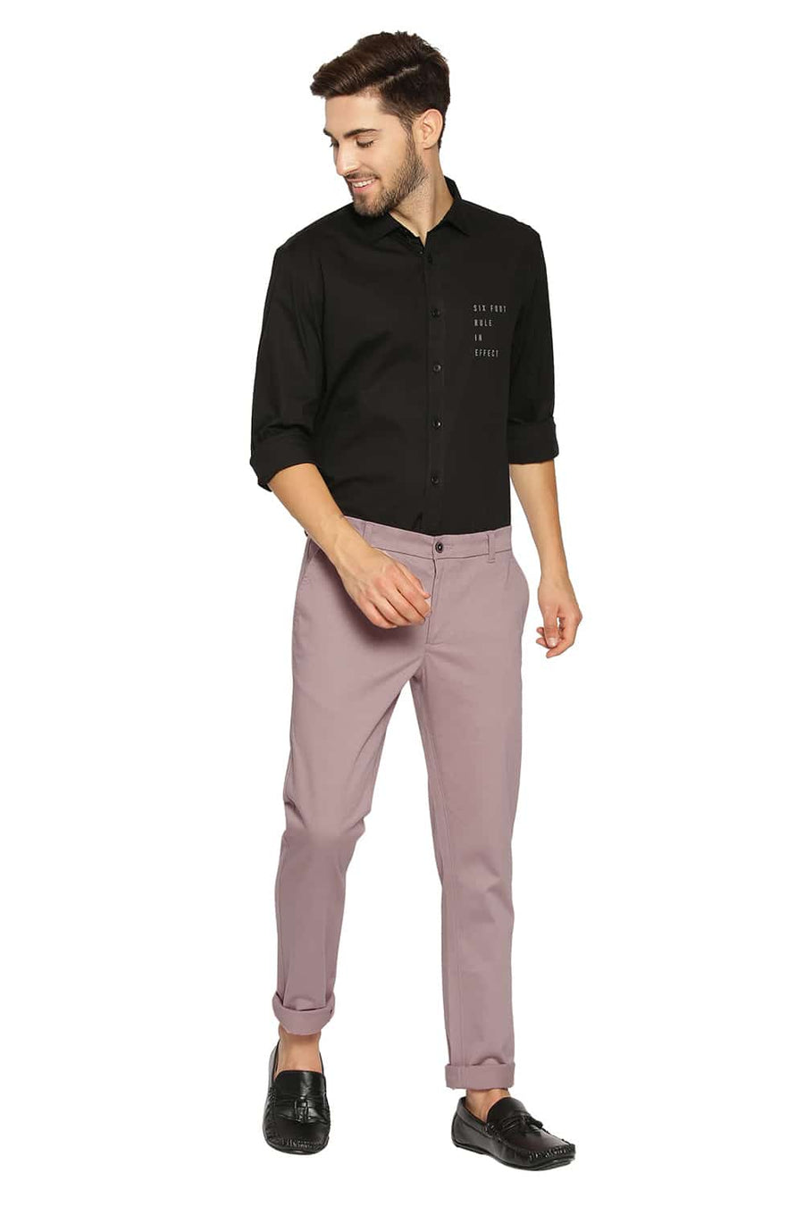 BASICS TAPERED FIT FAWN PINK STRETCH TROUSERS