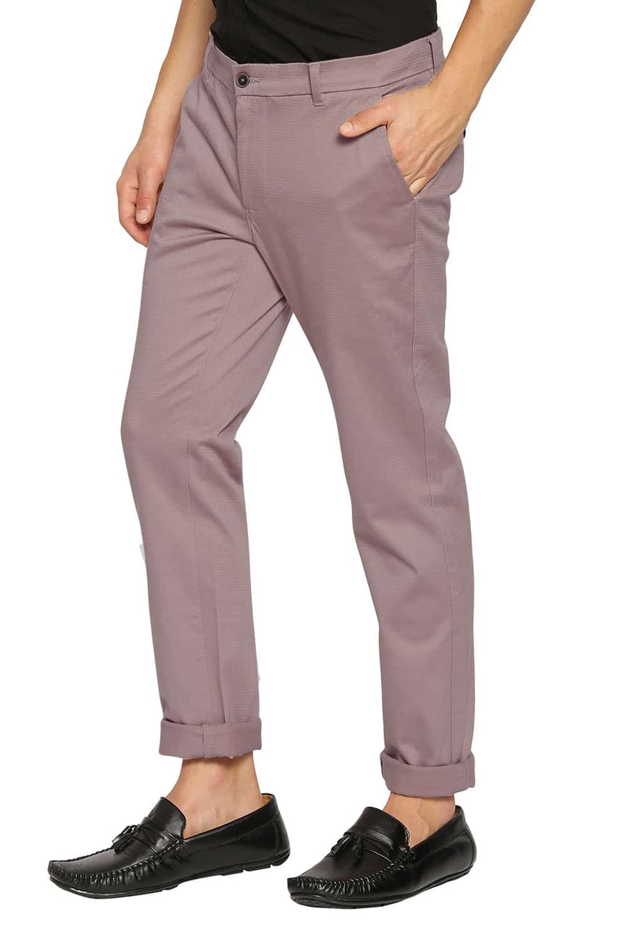 BASICS TAPERED FIT FAWN PINK STRETCH TROUSERS