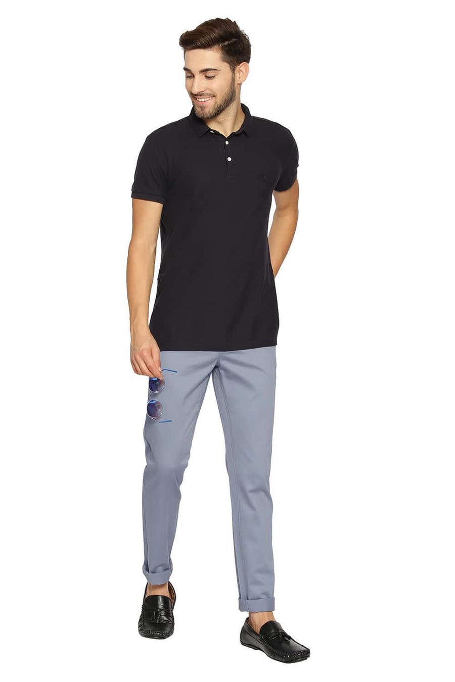 BASICS TAPERED FIT CITADEL BLUE STRETCH TROUSERS