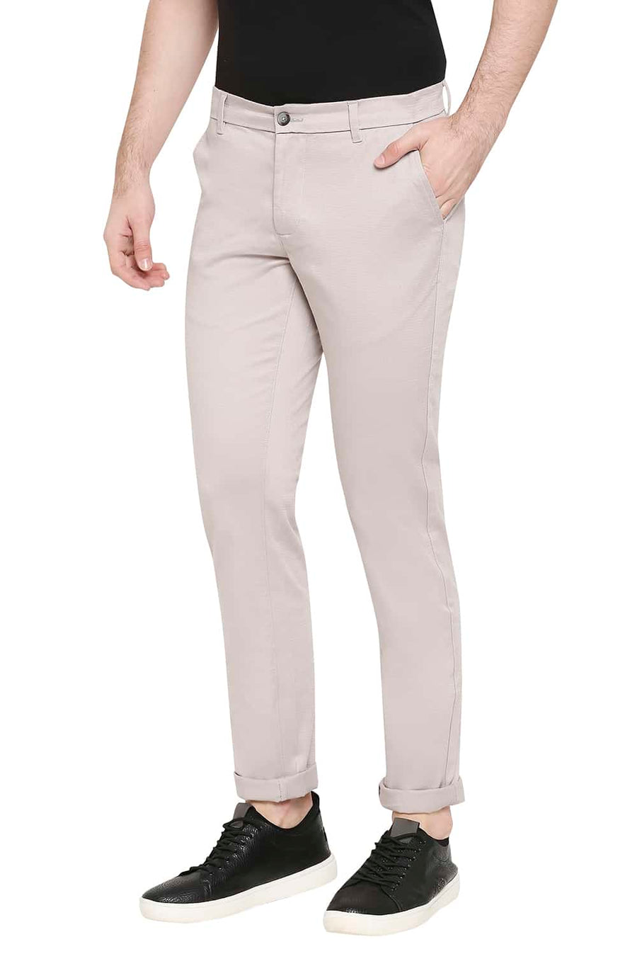 BASICS TAPERED FIT GULL GREY STRETCH TROUSERS