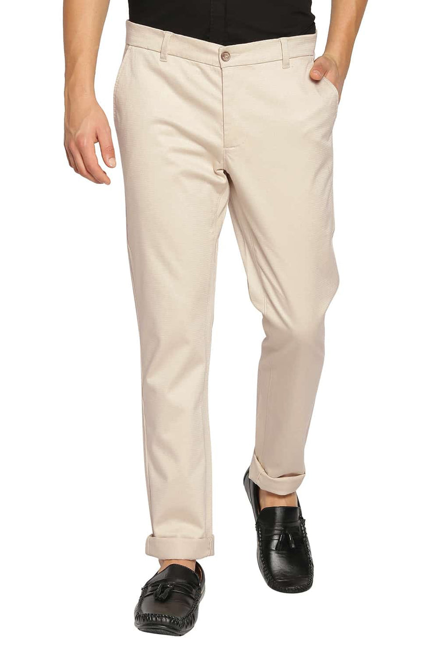 BASICS TAPERED FIT FOG STONE STRETCH TROUSERS
