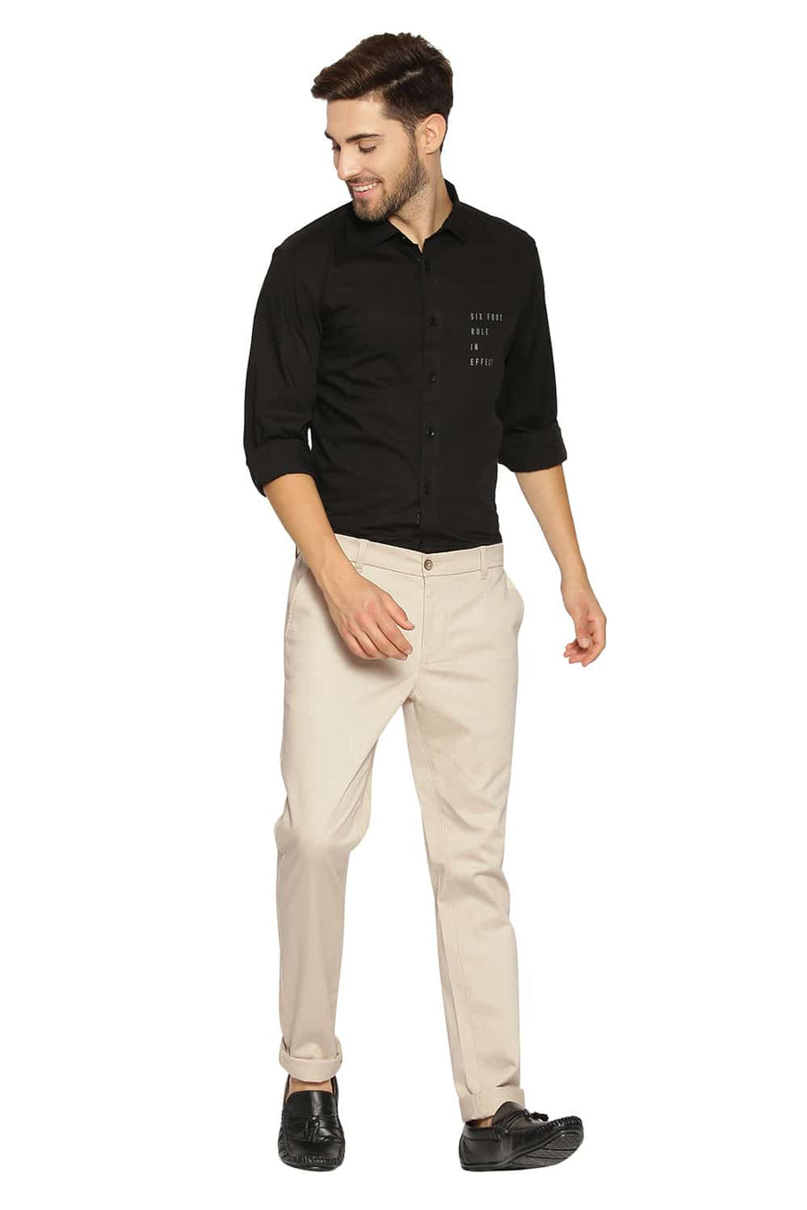 BASICS TAPERED FIT FOG STONE STRETCH TROUSERS