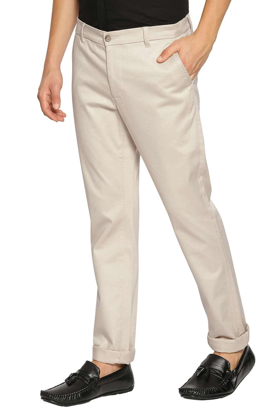 BASICS TAPERED FIT FOG STONE STRETCH TROUSERS