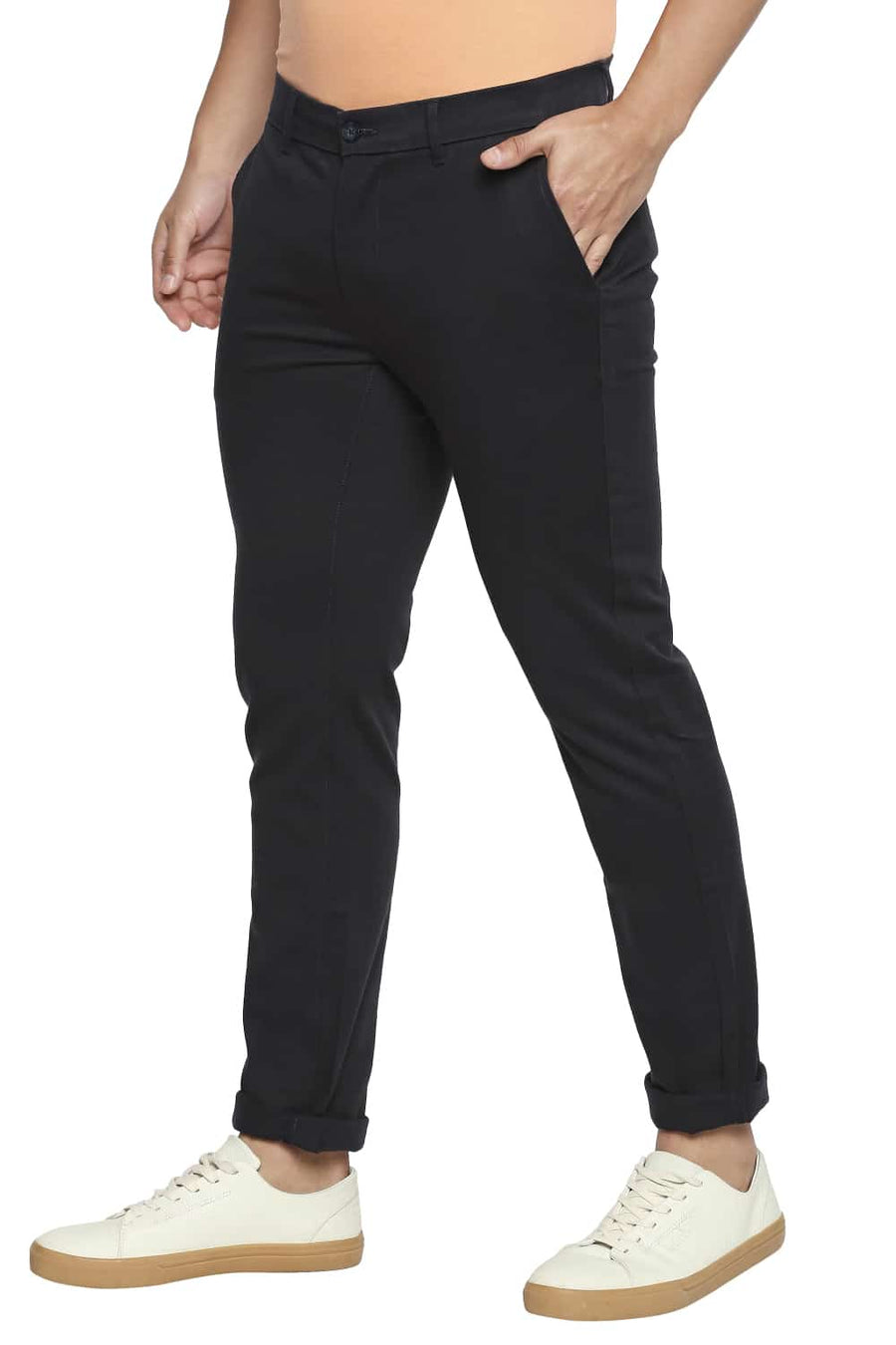 BASICS TAPERED FIT DARK PHANTOM GREY STRETCH TROUSER