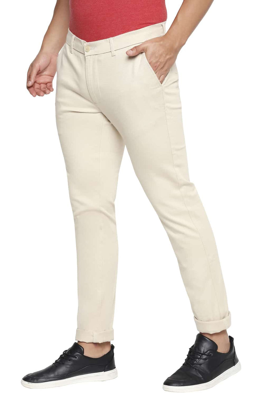 BASICS TAPERED FIT PARCHMENT STONE STRETCH TROUSER