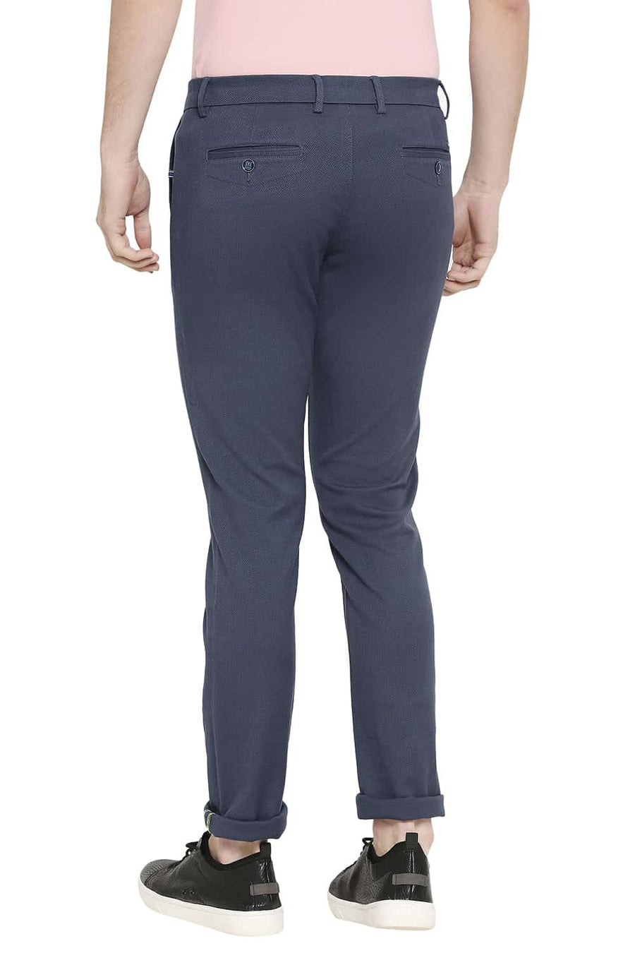 BASICS TAPERED FIT MALLAR BLUE STRETCH TROUSERS