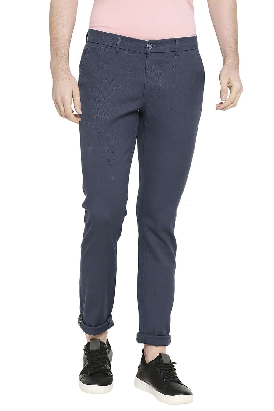 BASICS TAPERED FIT MALLAR BLUE STRETCH TROUSERS