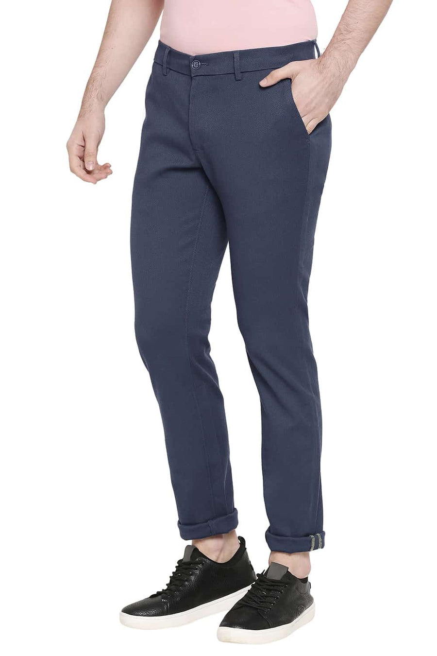 BASICS TAPERED FIT MALLAR BLUE STRETCH TROUSERS