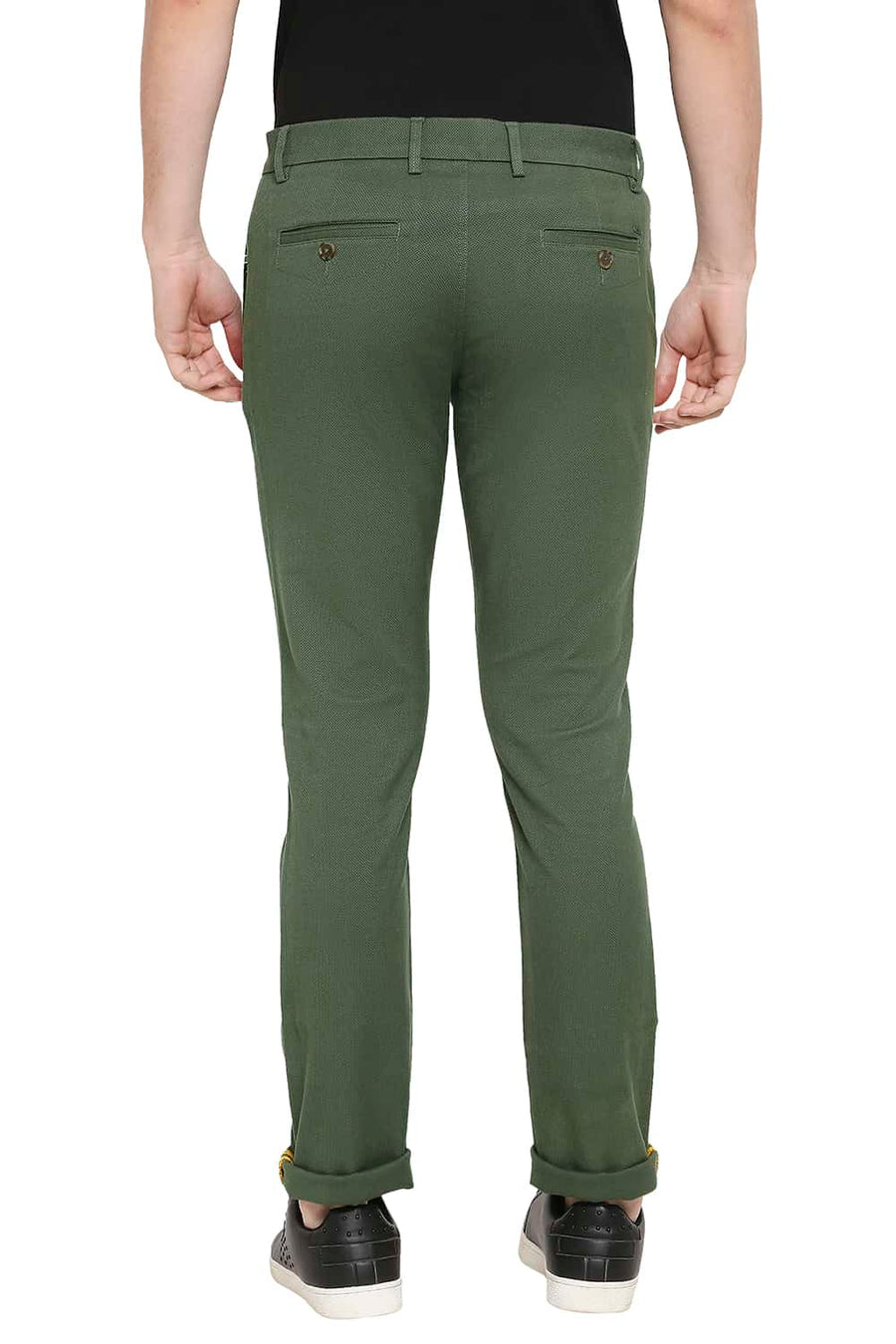 BASICS TAPERED FIT DUCK GREEN STRETCH TROUSERS