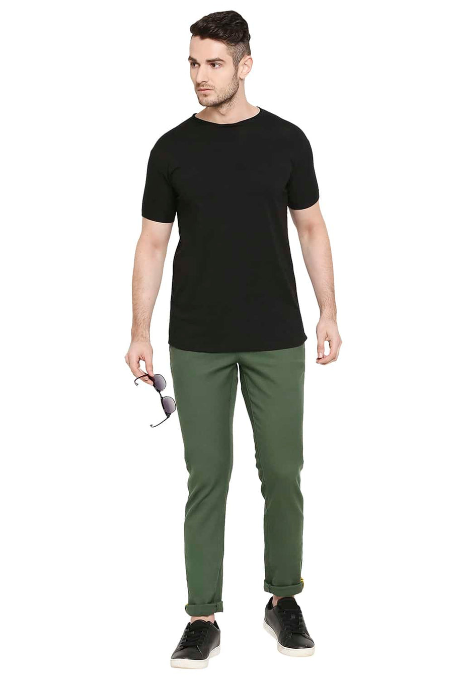 BASICS TAPERED FIT DUCK GREEN STRETCH TROUSERS