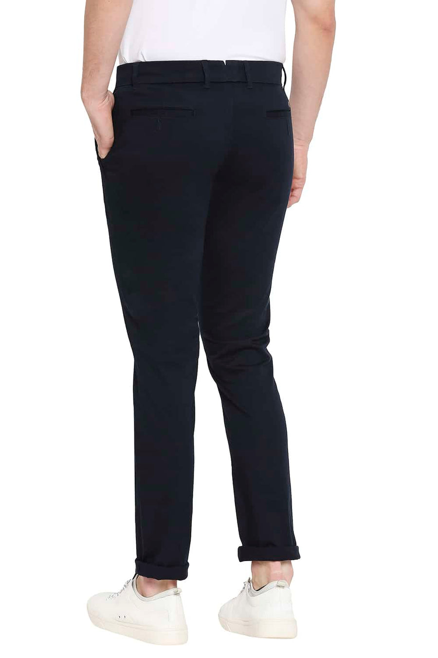 BASICS TAPERED FIT VULCAN NAVY STRETCH TROUSERS