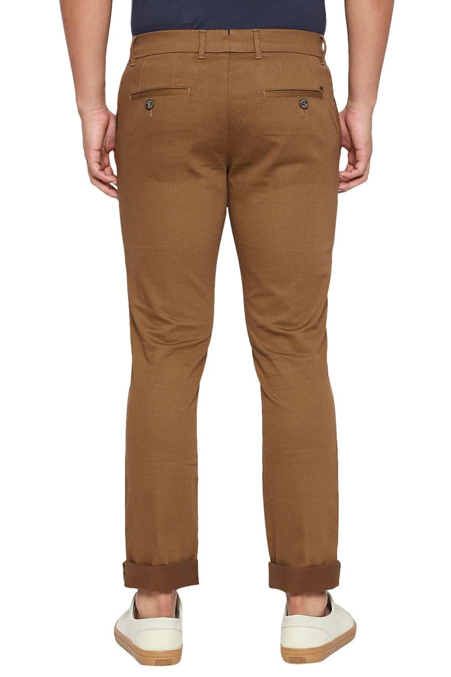 BASICS TAPERED FIT BRONZE BROWN PRINTED STRETCH TROUSER