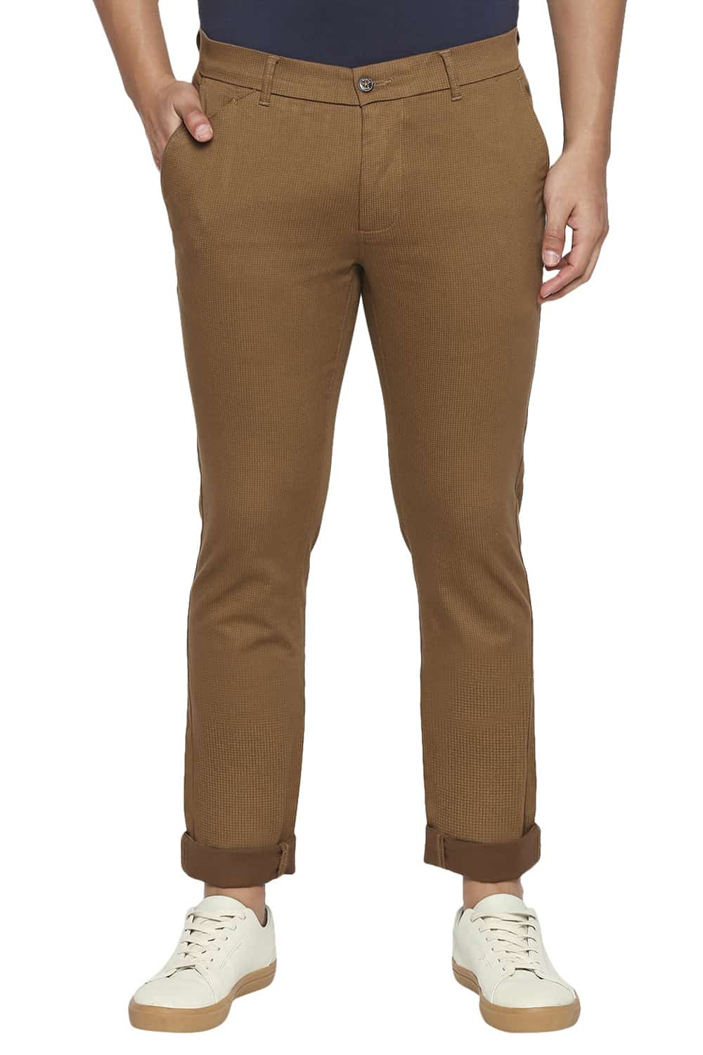 BASICS TAPERED FIT PRINTED STRETCH TROUSER