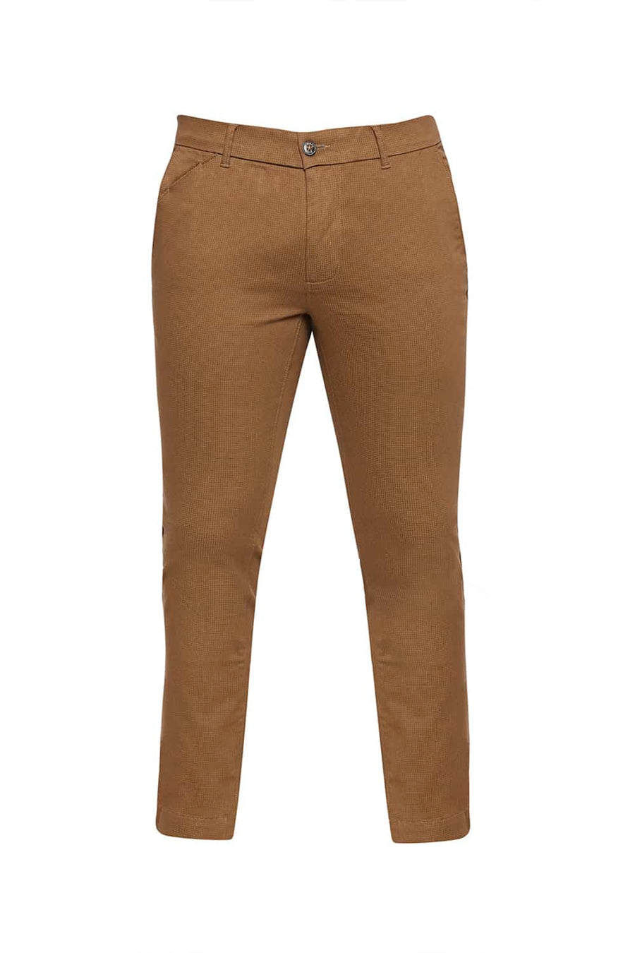 BASICS TAPERED FIT BRONZE BROWN PRINTED STRETCH TROUSER