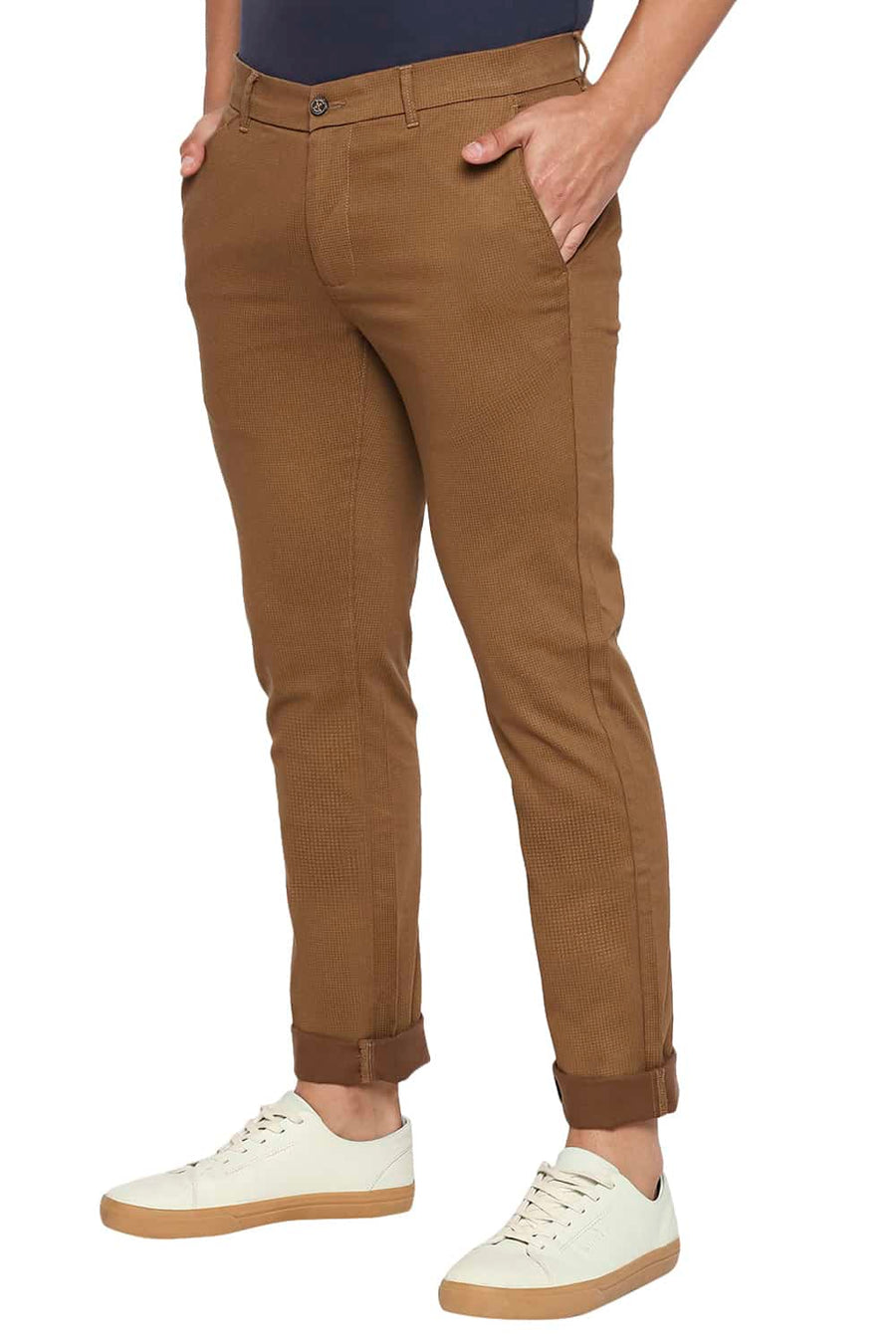 BASICS TAPERED FIT BRONZE BROWN PRINTED STRETCH TROUSER