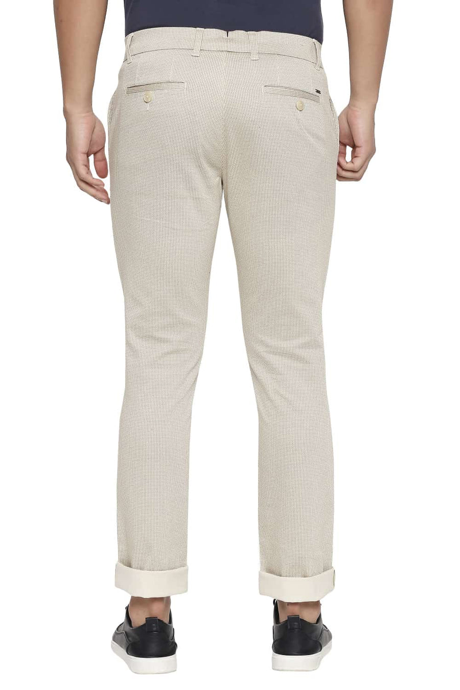 BASICS TAPERED FIT DOE BEIGE PRINTED STRETCH TROUSER