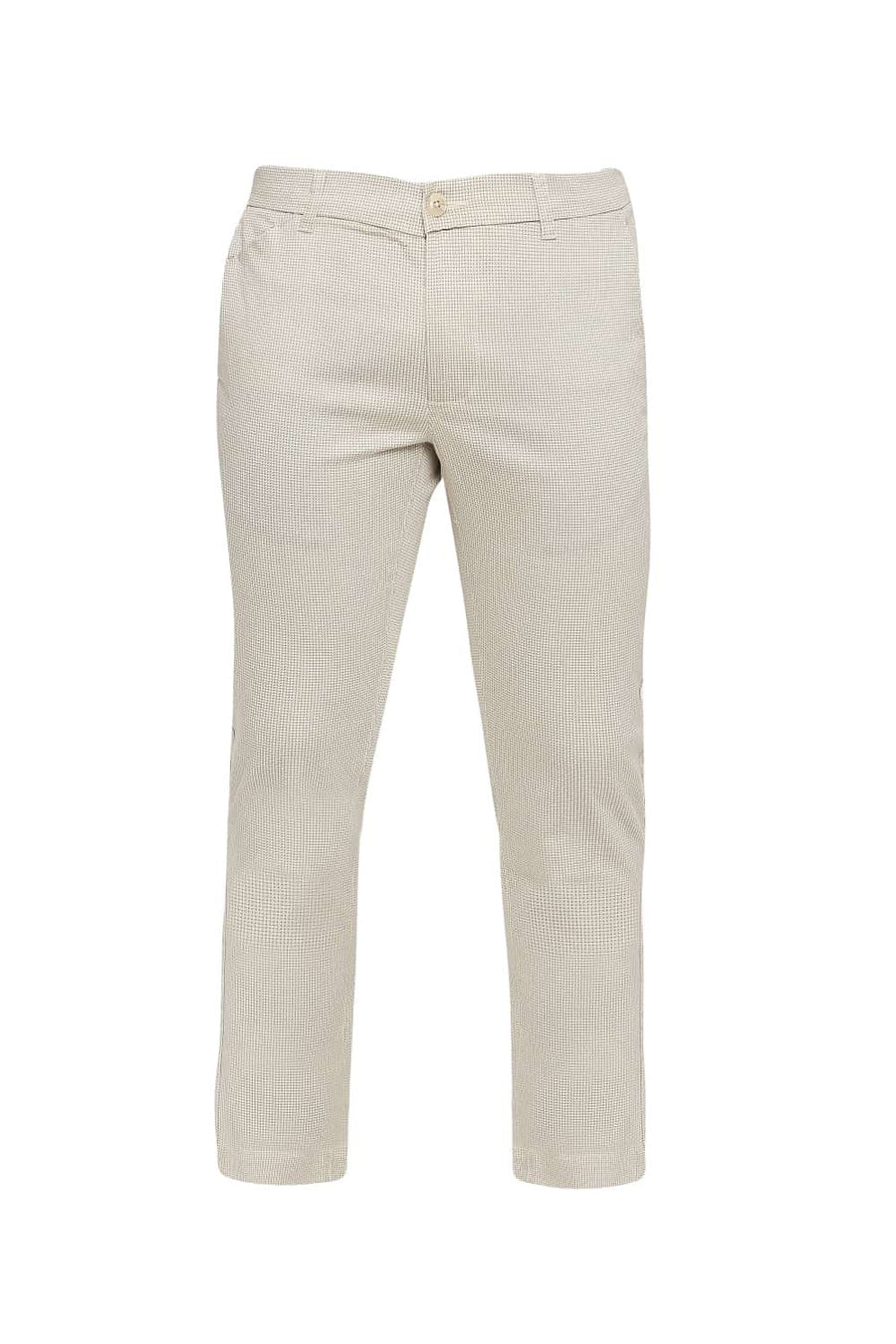 BASICS TAPERED FIT DOE BEIGE PRINTED STRETCH TROUSER