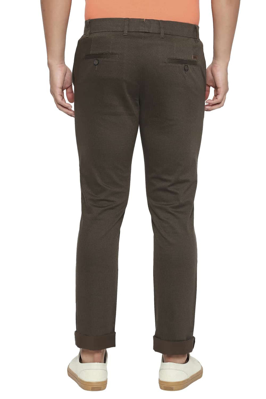 BASICS TAPERED FIT NIGHT OLIVE PRINTED STRETCH TROUSER