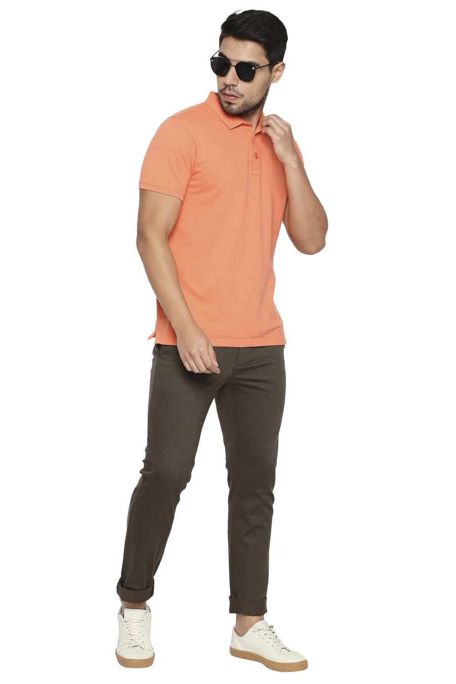 BASICS TAPERED FIT NIGHT OLIVE PRINTED STRETCH TROUSER