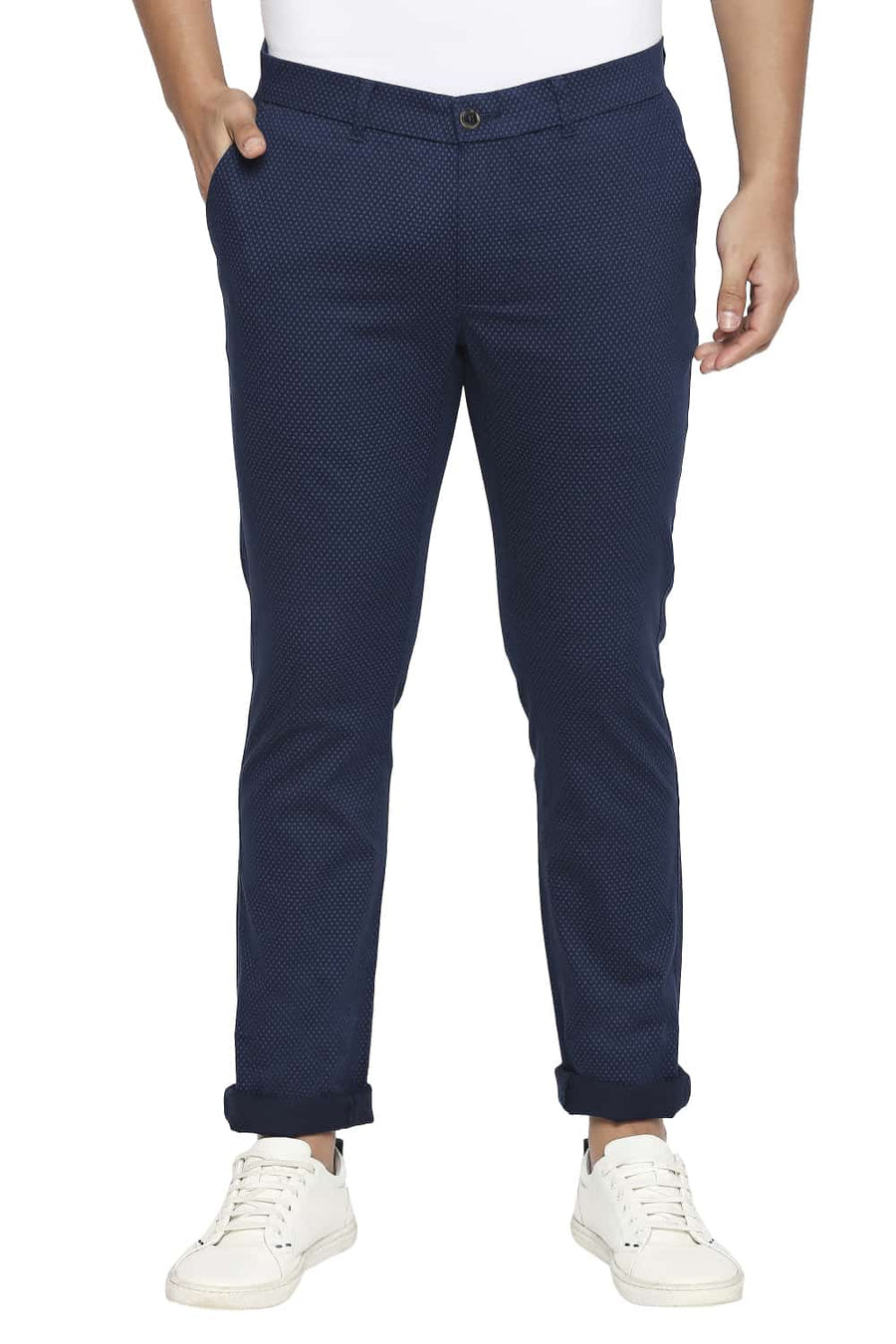 BASICS TAPERED FIT REFLECTING NAVY STRETCH TROUSER