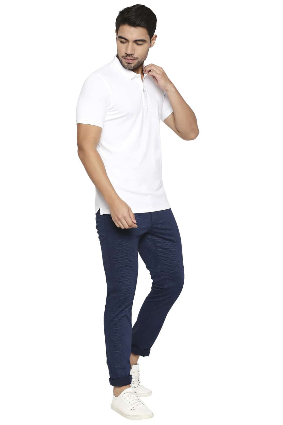 BASICS TAPERED FIT REFLECTING NAVY STRETCH TROUSER