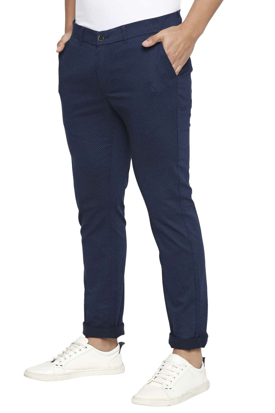 BASICS TAPERED FIT REFLECTING NAVY STRETCH TROUSER