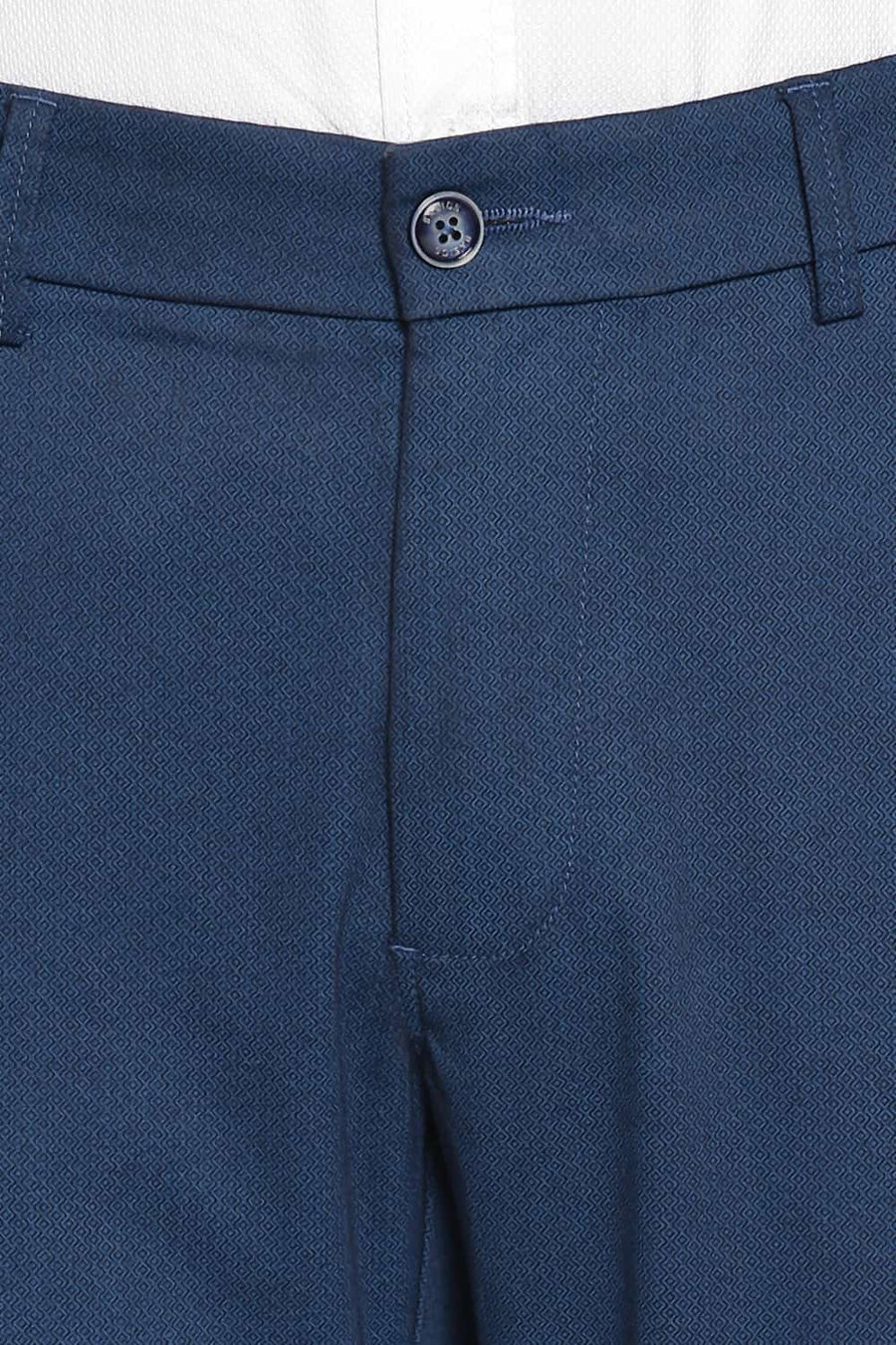 BASICS TAPERED FIT MIDNIGHT NAVY SATIN STRETCH TROUSERS
