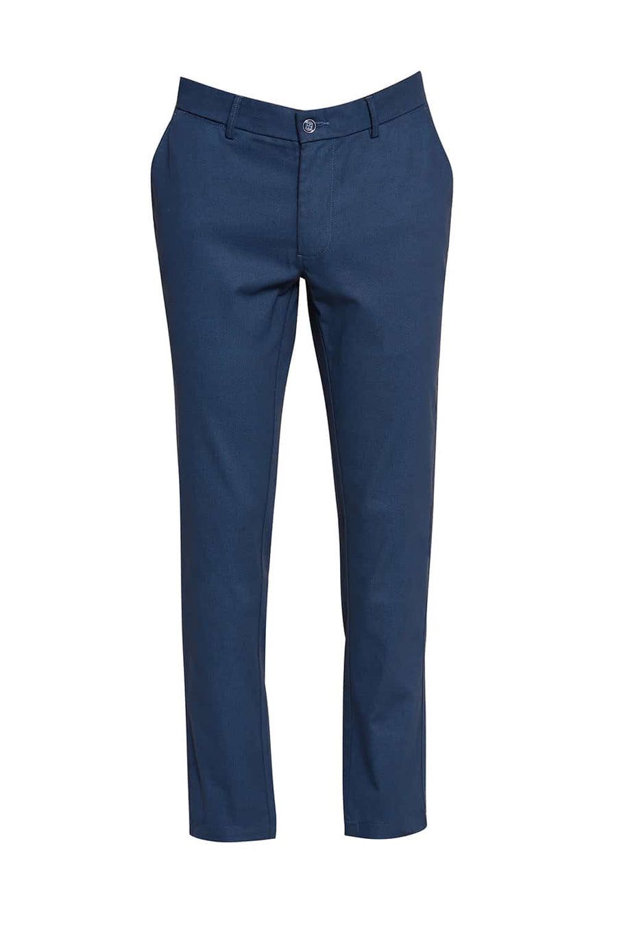 BASICS TAPERED FIT MIDNIGHT NAVY SATIN STRETCH TROUSERS