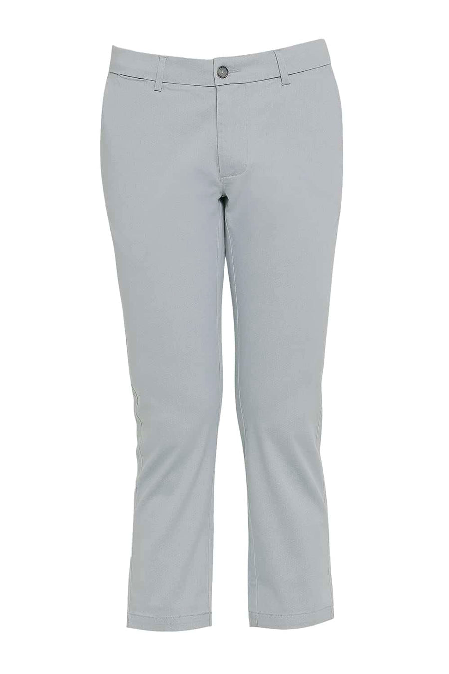 BASICS TAPERED FIT LEAD GREY SATIN STRETCH TROUSERS