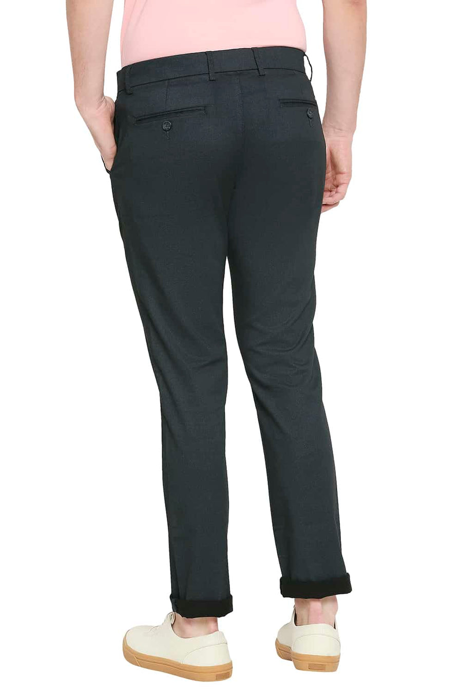 BASICS TAPERED FIT DARK SHADOW GREY SATIN STRETCH TROUSERS