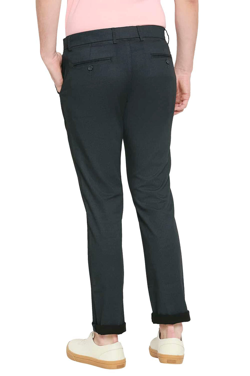 BASICS TAPERED FIT SATIN STRETCH TROUSERS