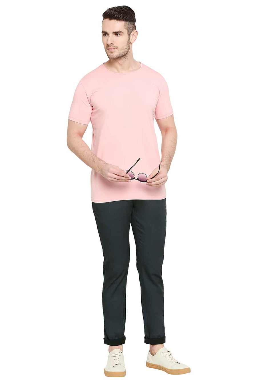 BASICS TAPERED FIT DARK SHADOW GREY SATIN STRETCH TROUSERS