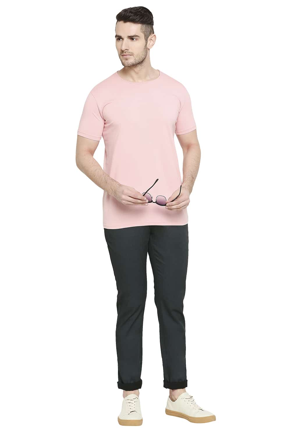 BASICS TAPERED FIT SATIN STRETCH TROUSERS