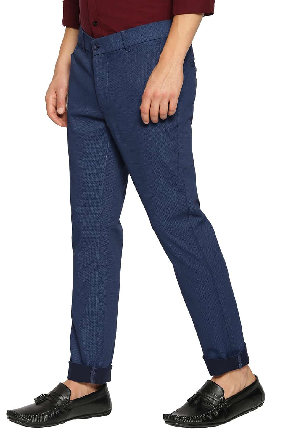 BASICS TAPERED FIT SATIN STRETCH TROUSERS