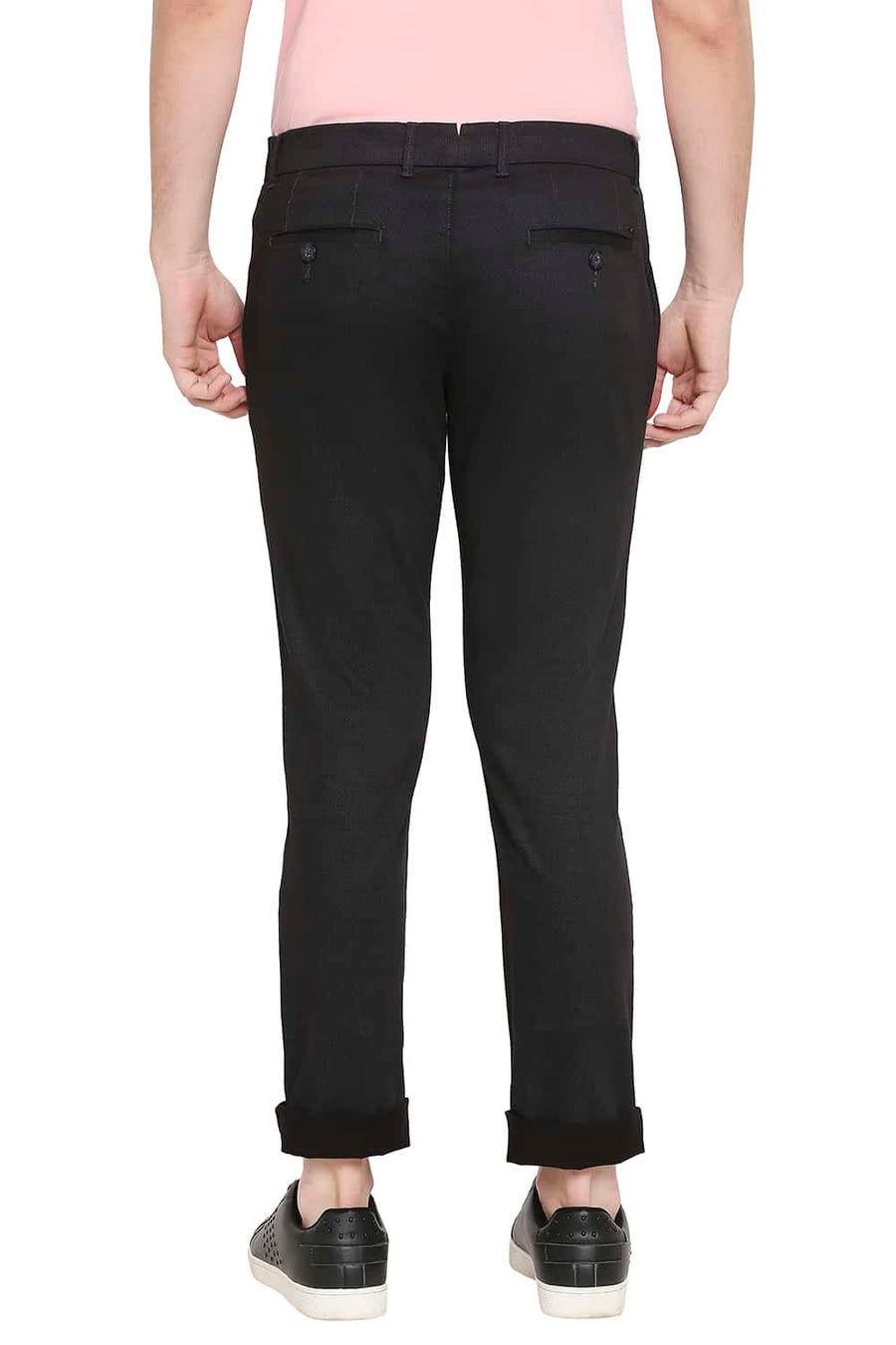 BASICS TAPERED FIT IRON BLACK SATIN STRETCH TROUSERS