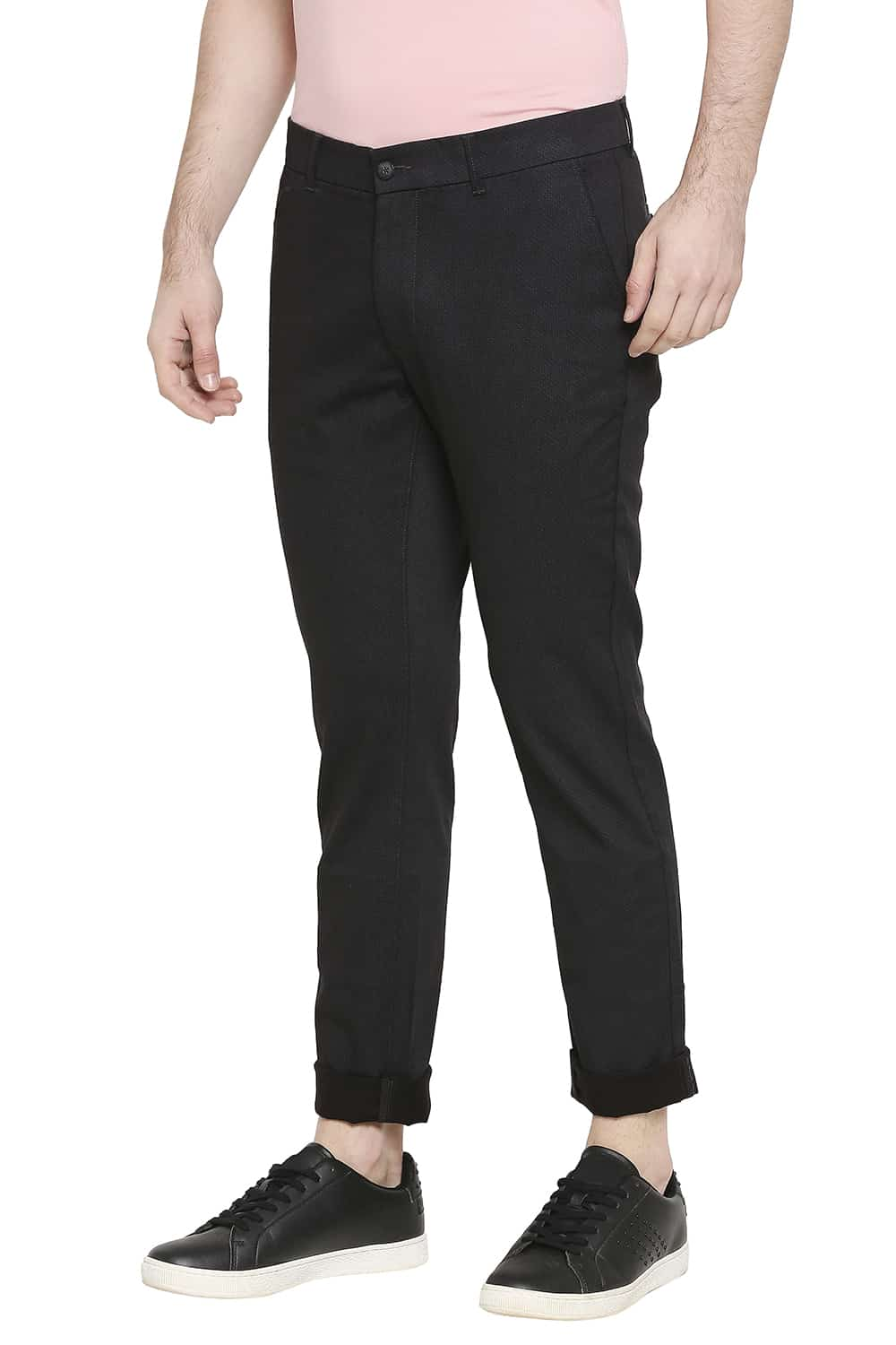 BASICS TAPERED FIT SATIN STRETCH TROUSERS