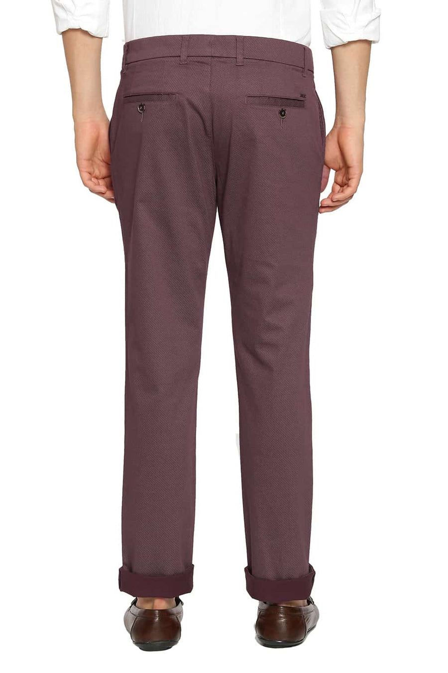 BASICS TAPERED FIT HUCKLEBERRY WINE SATIN STRETCH TROUSERS
