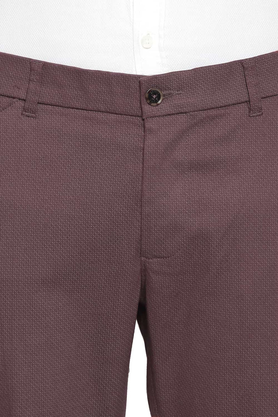 BASICS TAPERED FIT HUCKLEBERRY WINE SATIN STRETCH TROUSERS