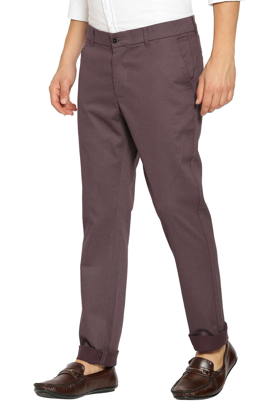 BASICS TAPERED FIT HUCKLEBERRY WINE SATIN STRETCH TROUSERS