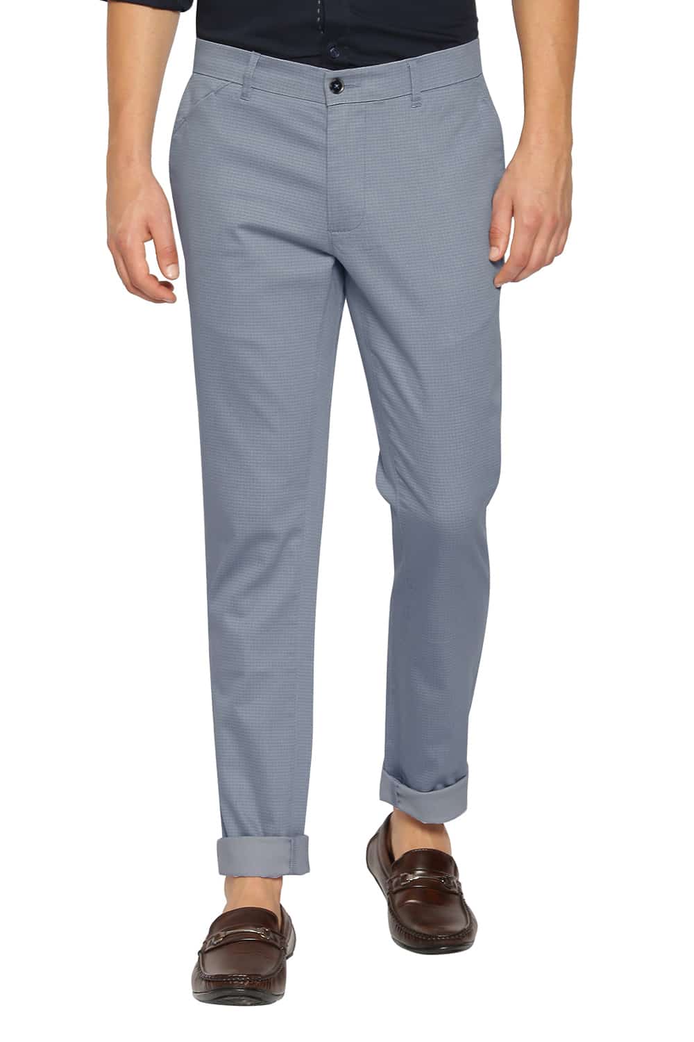 BASICS TAPERED FIT CITADEL GREY SATIN STRETCH TROUSERS