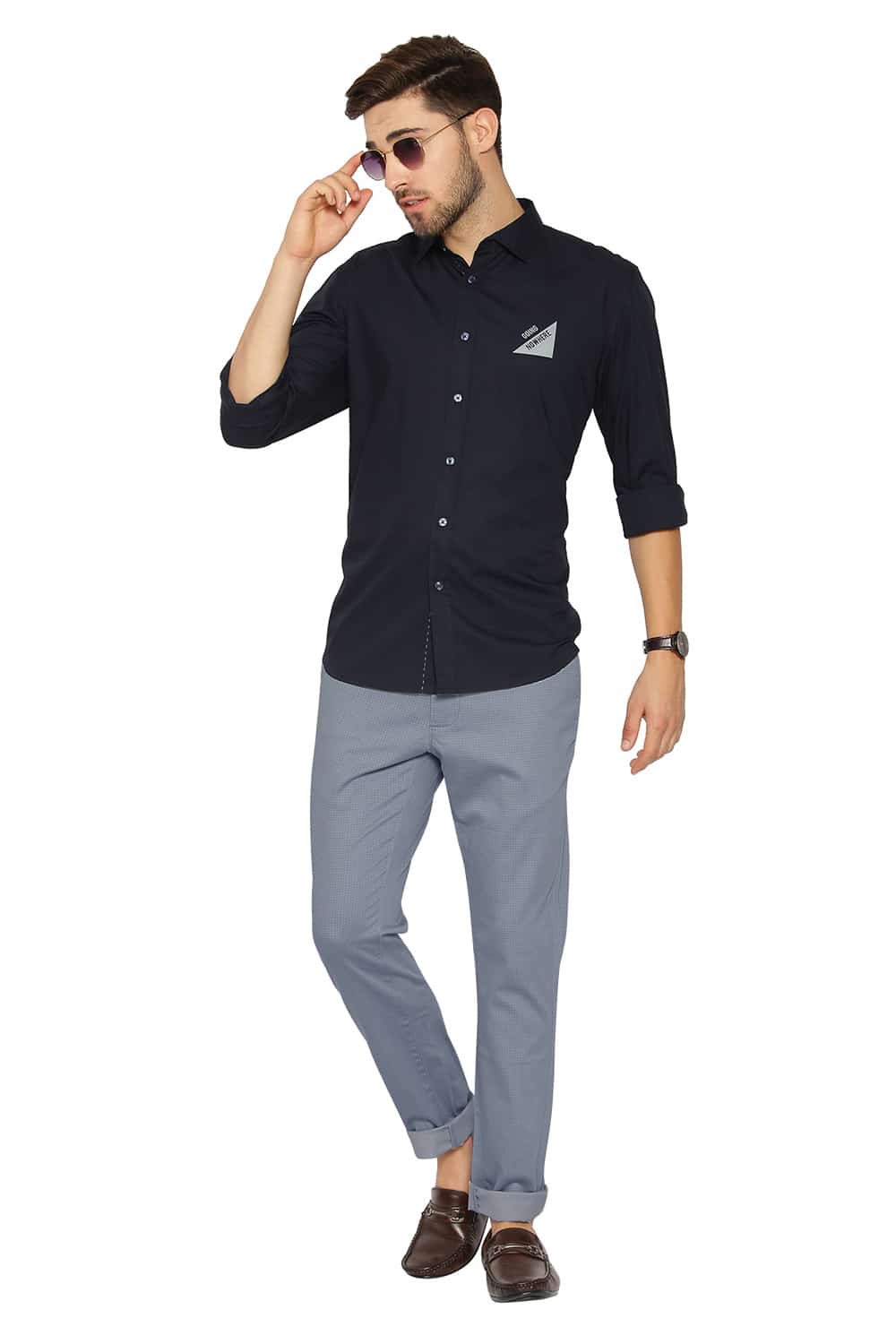 BASICS TAPERED FIT CITADEL GREY SATIN STRETCH TROUSERS