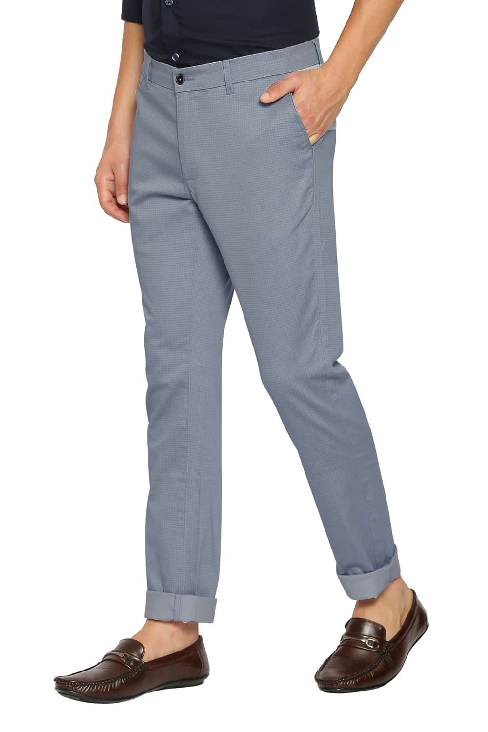 BASICS TAPERED FIT CITADEL GREY SATIN STRETCH TROUSERS
