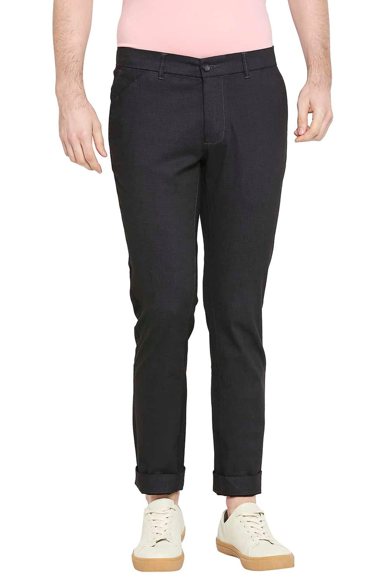 BASICS TAPERED FIT SATIN STRETCH TROUSERS