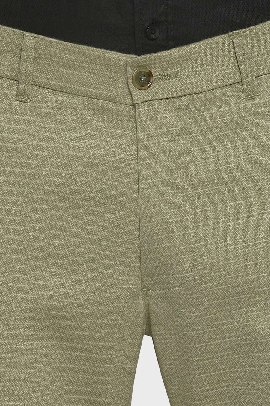 BASICS TAPERED FIT DEEP LICHEN GREEN SATIN STRETCH TROUSERS