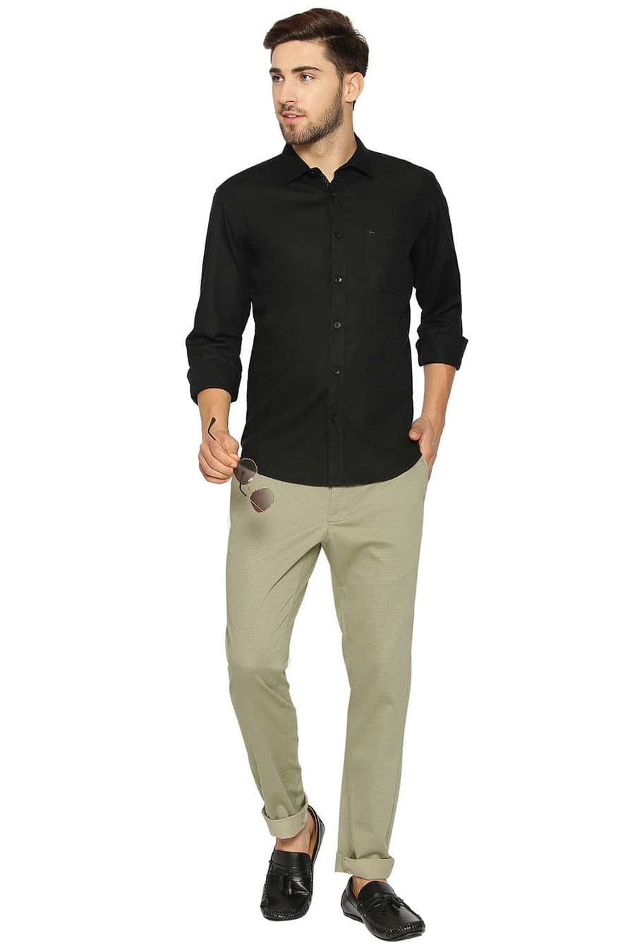 BASICS TAPERED FIT DEEP LICHEN GREEN SATIN STRETCH TROUSERS