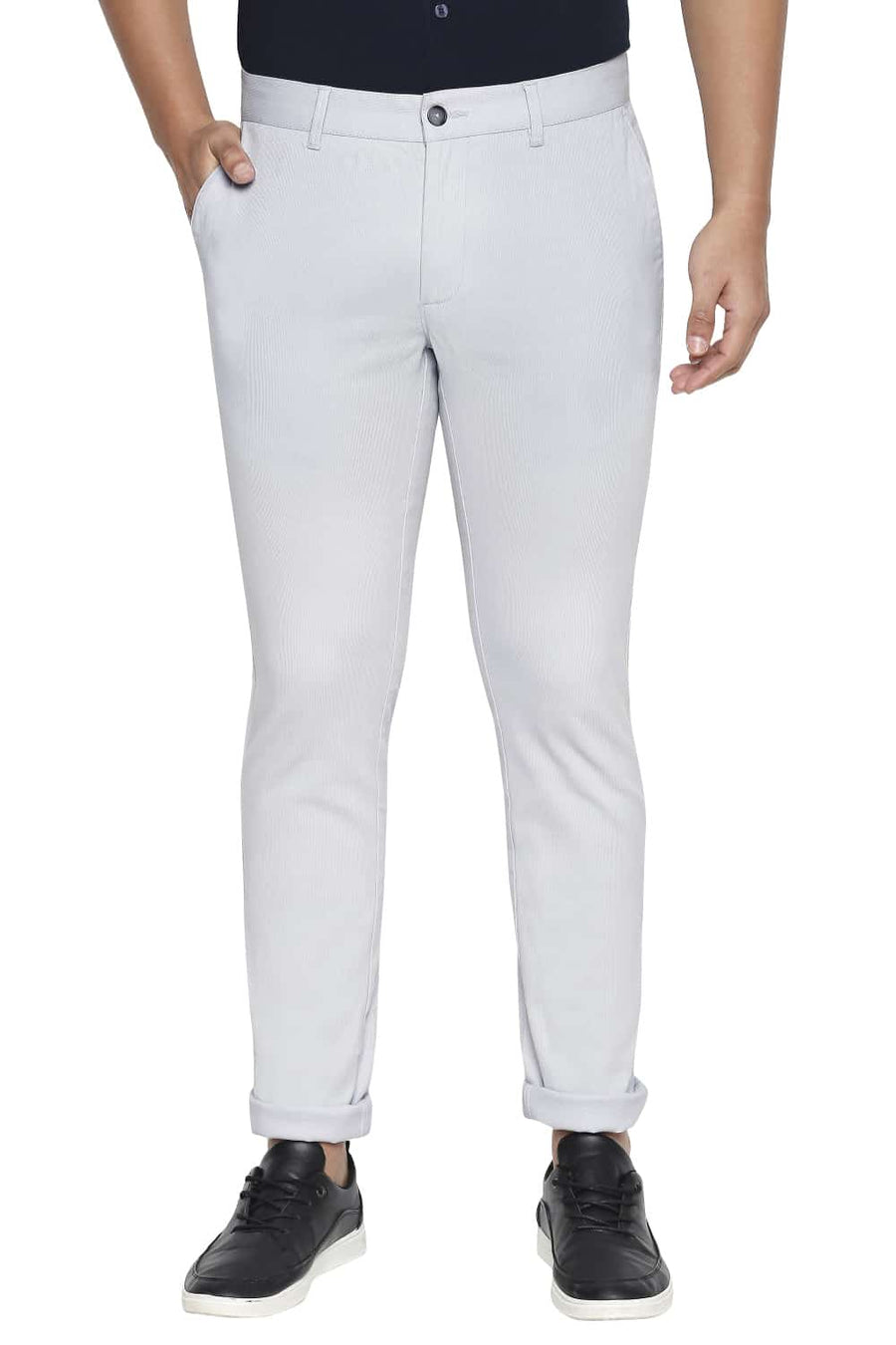 BASICS TAPERED FIT MICROCHIP GREY STRETCH TROUSER