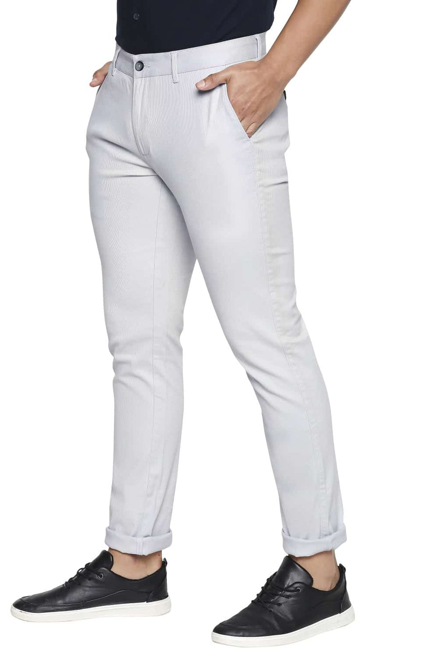BASICS TAPERED FIT MICROCHIP GREY STRETCH TROUSER