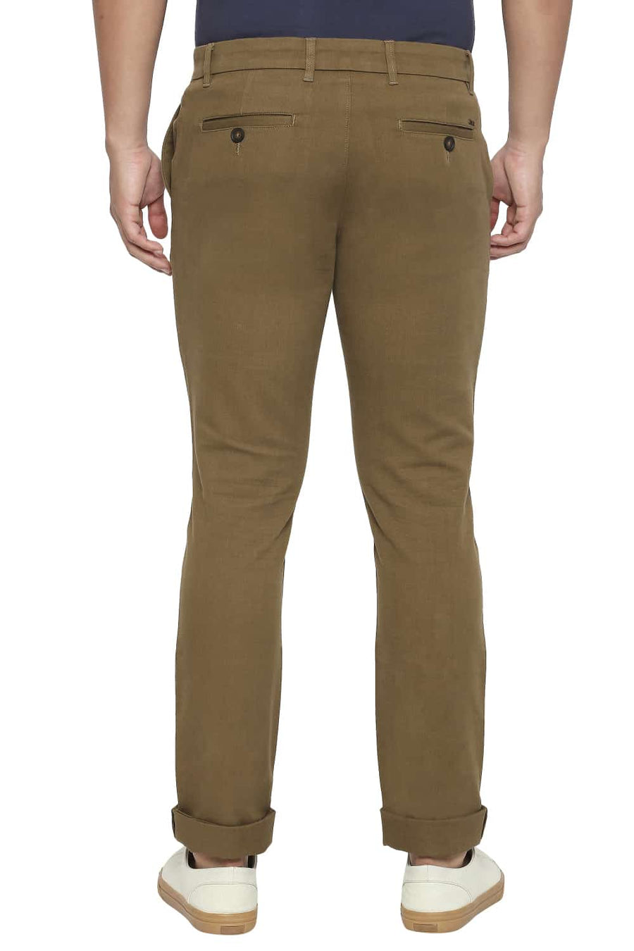 BASICS TAPERED FIT FIR GREEN STRETCH TROUSERS
